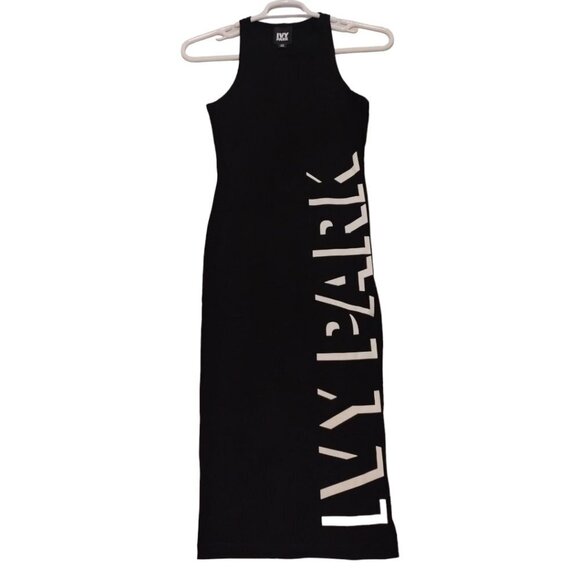 Ivy Park Back Slit Shadow Logo Midi Dress Sz XS Black Sleeveless Stretch Casual - Picture 4 of 8